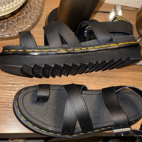 Dr martens Black Strappy Sandals with Yellow Stitching - Picture 4 of 8